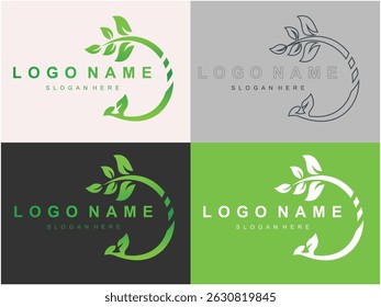 vector illustration of a set of green leaves natural of sustainable agriculture and greening