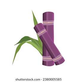 Vector illustration set of green sugarcane cartoon flat style design. Sugarcane plant with stem and leaf. Sugar plant agricultural crops, cane leaf, sugarcane juice vector icons, logo, template pack