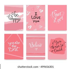 Vector illustration. Set of greeting cards with the lettering. Romantic collection. Cards for lovers. Valentine's Day.
