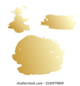 Vector illustration with set of grunge artistic wide abstract brush strokes. Empty gold gradient shapes, design elements, for frames. Backgrounds for text or quote. EPS8
