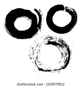Vector illustration with set of grunge artistic circle brush strokes. Empty black shapes, design elements, for frames. Backgrounds for text or quote. EPS8