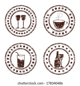 Vector illustration of set of grunge beverage stamps 