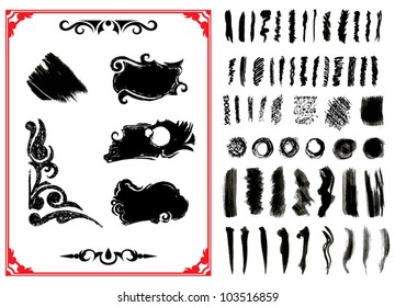 Vector Illustration. Set of grunge brush strokes
