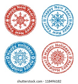 vector illustration of set of grunge happy new year stamps