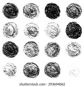 Vector illustration with set of the grungy black textures of brush stains