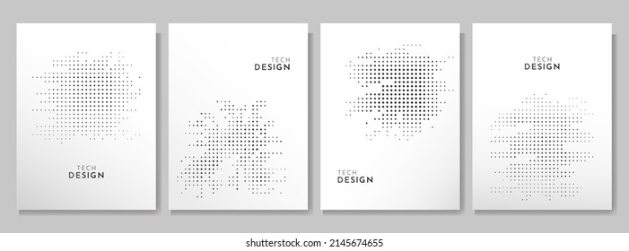 Vector illustration. Set of halftone dots banners. Dotted spots using halftone circle. Pattern texture isolated on white background. Design elements for poster, magazine, book cover, flyer, brochure