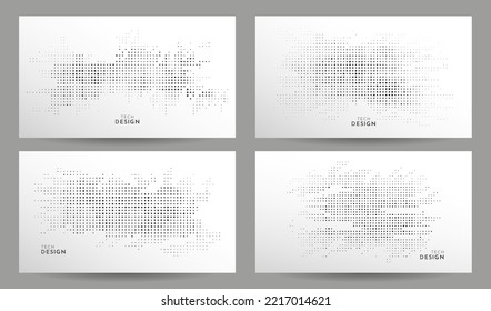 Vector illustration. Set of halftone dots panoramic background. Dotted spots using halftone circle. Pattern texture isolated on white background. Design elements for web banner, website template