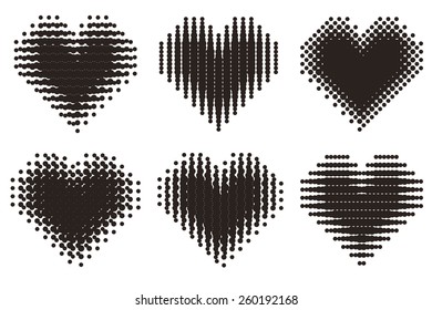 Vector illustration. Set of halftone hearts. 