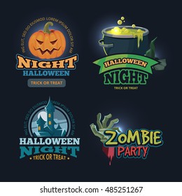 vector illustration set of halloween badges, emblems isolate on dark background. Design for party invitation with place for your text.