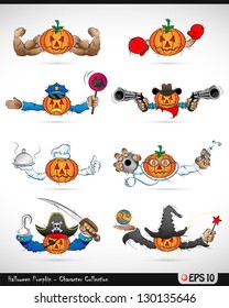 vector illustration set of Halloween pumpkin in many occupations - character collection