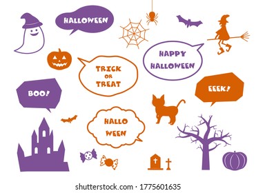 Vector illustration set of halloween related items and speech bubbles. Two color