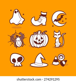 A vector illustration set of halloween related icons in cool line art style.