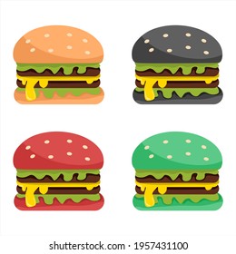 Vector illustration set of hamburger containing meat, cheese and vegetables, business and restaurant theme, perfect for advertising of food products