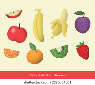 vector illustration set of hand draw fruits clipart elements banana apple plum
