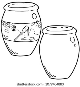 Vector illustration of a set of hand drawn honey pots.