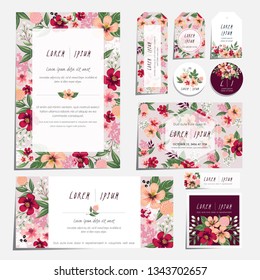 Vector illustration set of hand drawn floral cards for wedding, anniversary, birthday parties. Design for icons, web design, print project for banner, poster, invitation, brochure and scrapbook. 