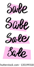 Vector illustration - set of hand drawn sale lettering  in pink background for your designs. For poster, social media, print