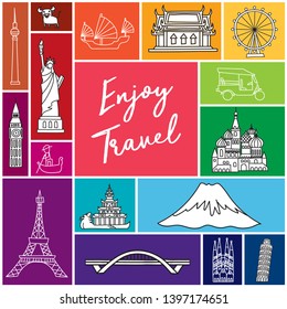 Vector illustration. Set of hand drawn travel doodle.