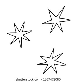  Ilustración vectorial. Conjunto de contorno dibujado a mano de estrellas aisladas en fondo blanco. Elemento para decoración interior, carteles de impresión, tarjeta de felicitación, banner, envoltura. Sencillo clíolo de doodle.