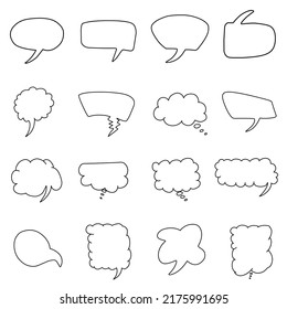 Vector illustration of a set hand drawn cute speech bubbles with continue line isolated on a white background. Set of hand drawn speech bubbles with handwriting for book, card, business, poster design