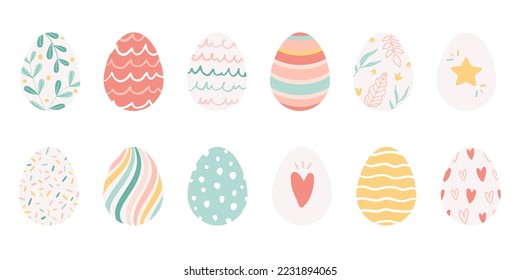 Vector illustration set of hand drawn easter eggs. colorful design.