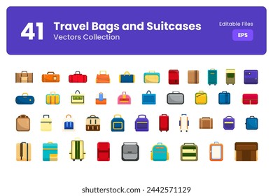 Vector Illustration Set of Hand Drawn Travel Bags and Suitcases