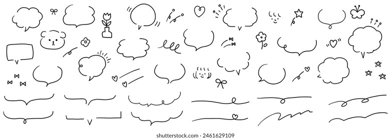 Vector illustration set of hand drawn speech bubbles and icons. Frame, doodle, speech bubble, handwriting, freehand