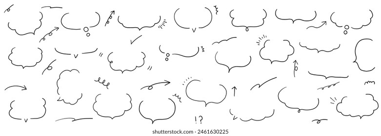 Vector illustration set of hand drawn speech bubbles and icons. Frame, doodle, speech bubble, handwriting, freehand