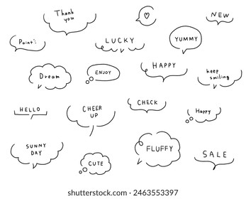 Vector illustration set of hand drawn speech bubbles and letters. Frame, doodle, speech bubble, handwriting, freehand