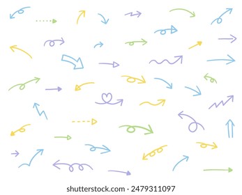 Vector illustration set of hand drawn arrows. Arrow, handwritten, icon, simple, line, vector