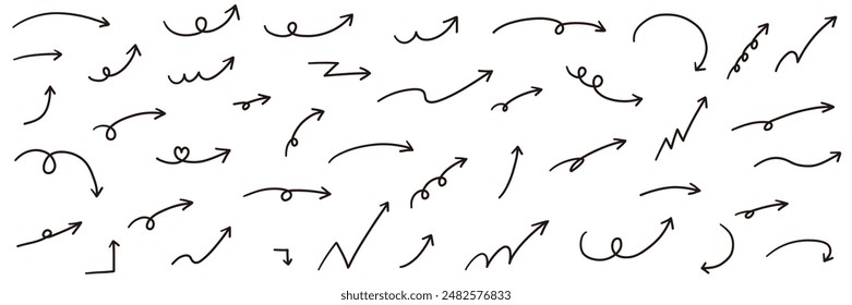 Vector illustration set of hand drawn arrow icons. Simple, line, hand-drawn, vector, direction