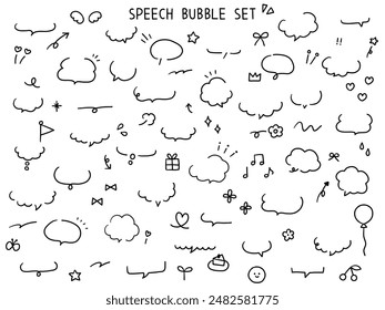 Vector illustration set of hand drawn speech bubbles and ornaments. Decorative, simple, frame, speech balloon