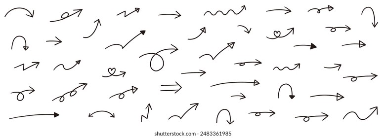 Vector illustration set of hand drawn arrow icons. Simple, line, vector, directional