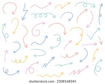 Vector illustration set of hand drawn arrow icons. Direction, simple