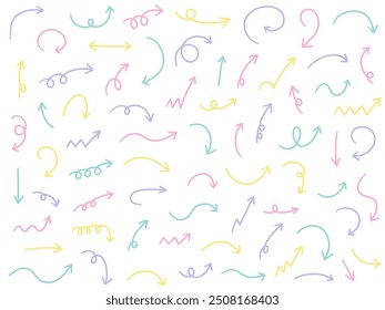 Conjunto de Ilustraciones vectoriales de iconos de flecha dibujados a mano. Dirección, simple