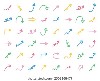 Vector illustration set of hand drawn arrow icons. Direction, simple