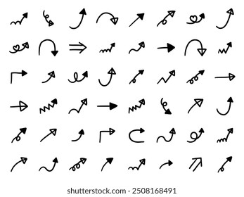 Vector illustration set of hand drawn arrow icons. Direction, simple