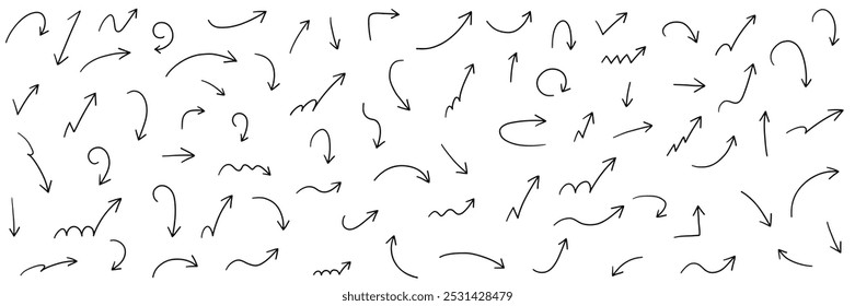 Vector illustration set of hand drawn arrow icons. Direction, hand drawn, simple