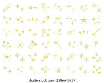 Vector illustration set of hand drawn glitter ornaments. Hand drawn, stars, glitter, ornaments