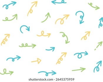 Ilustração vetorial de ícones de seta solta desenhados à mão. Rabiscar, puxado à mão, simples