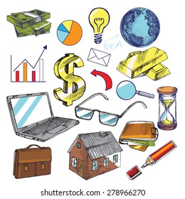 The vector illustration "set of hand drawn illustration business elements" for design