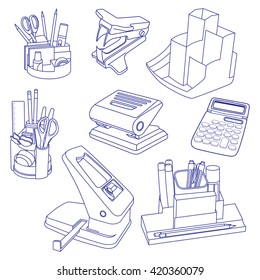 Vector Illustration Set Of Hand Drawn Doodles Of Business Objects And Office Items. Isolated On White Background