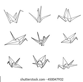 Vector illustration Set of hand drawn doodle crane birds