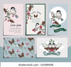Vector illustration set of hand drawn cards for A Happy New Year, Merry Christmas, Wedding, anniversary, birthday and party. Design for banner, poster, card, invitation, brochure and scrapbook