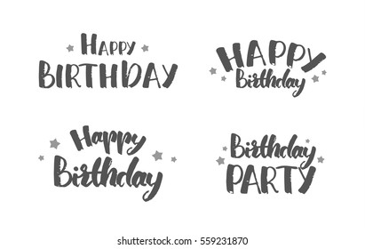 Vector illustration: Set of hand drawn lettering quotes of Happy Birthday on white background. Greeting cards.