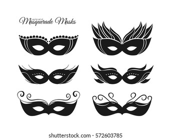 Vector illustration: Set of hand drawn silhouettes of masquerade masks.