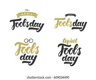 Vector illustration: Set of hand drawn golden and black inscription of April Fools Day. 