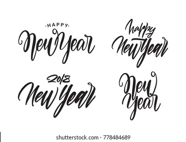Vector illustration: Set of Hand drawn modern type lettering of Happy New Year. Typography design