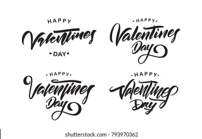 Vector illustration. Set of Hand drawn elegant modern brush letterings of Happy Valentines Day