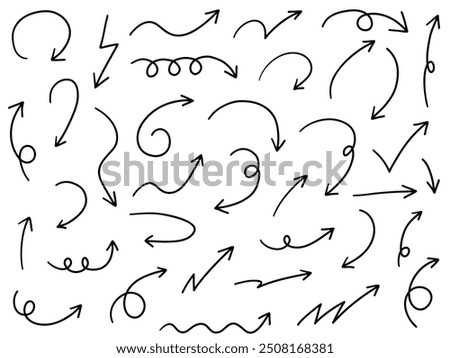 Vector illustration set of hand drawn arrow icons. Direction, simple